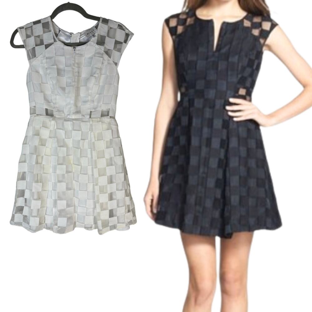 Milly Mini Dress Checkerboard Zip Front Silk Party Cocktail Graduation Hoco 0